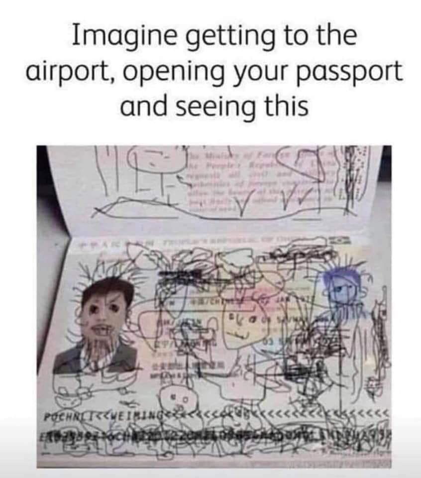 Child draws all over dad’s passport; dad gets stuck in South Korea.